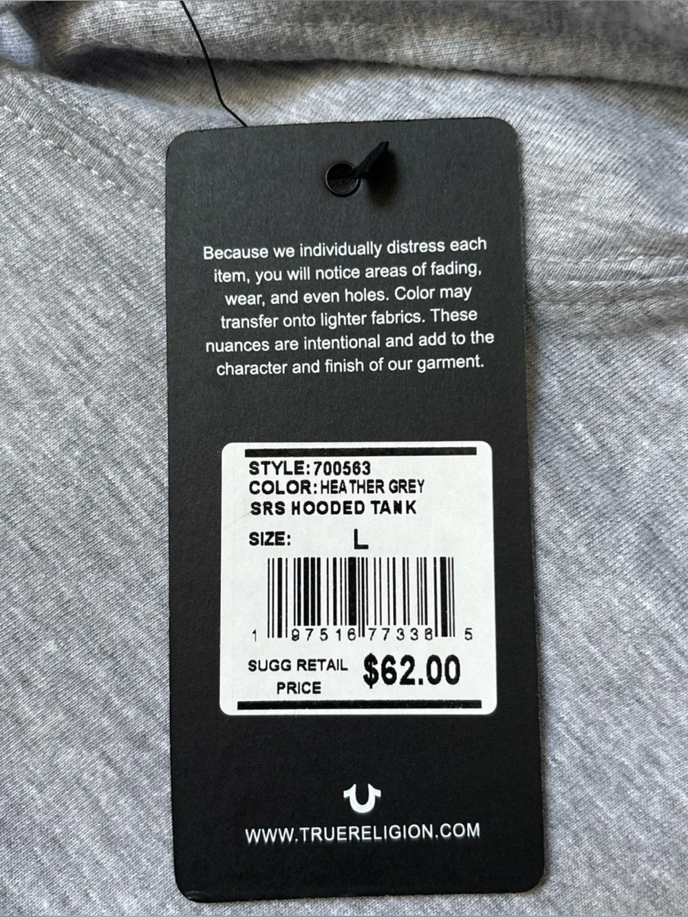 True Religion Gray Sleeveless Hoodie with Graphic Logo